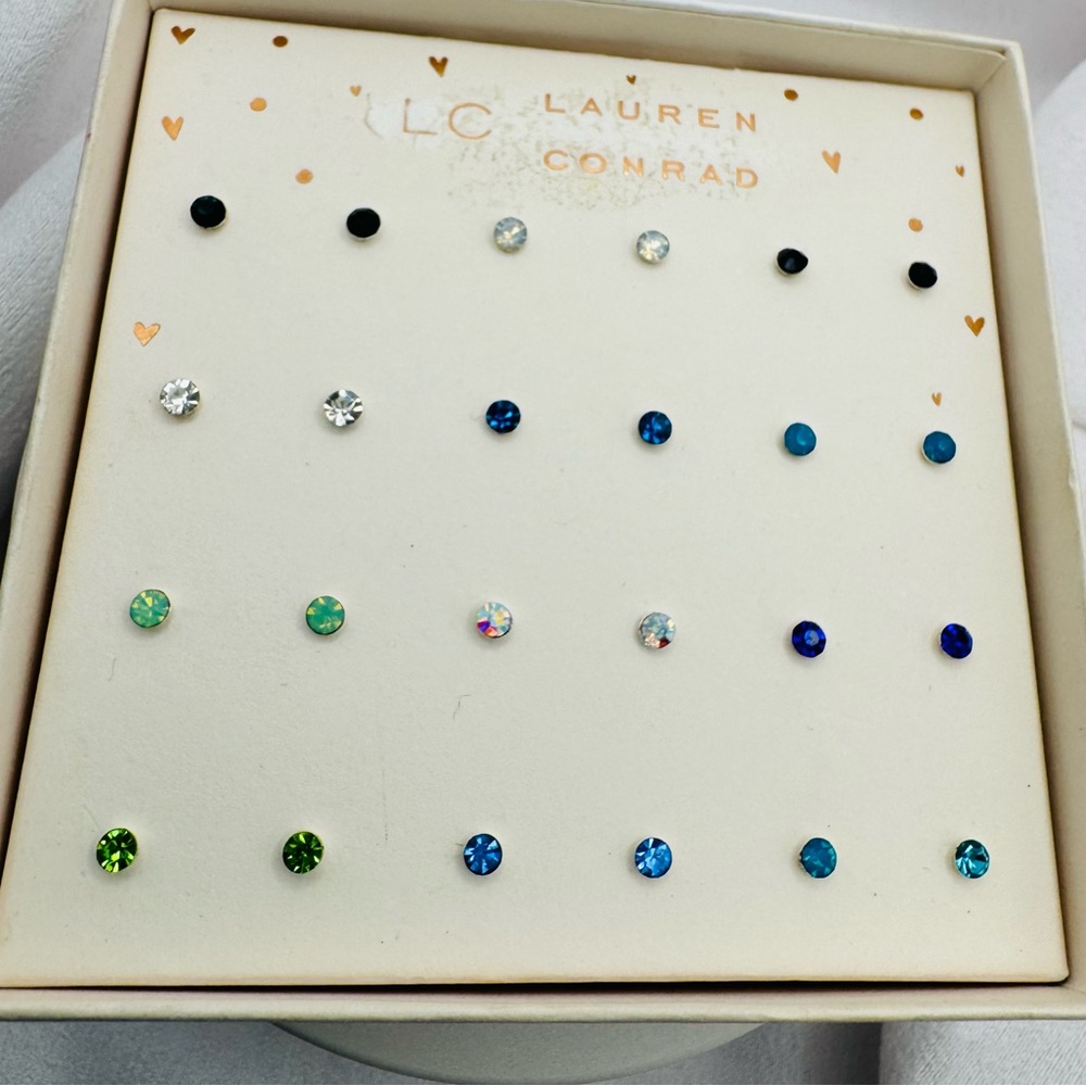 Lauren Conrad 12 Piece Rhinestone Earring Stud Set NEW
